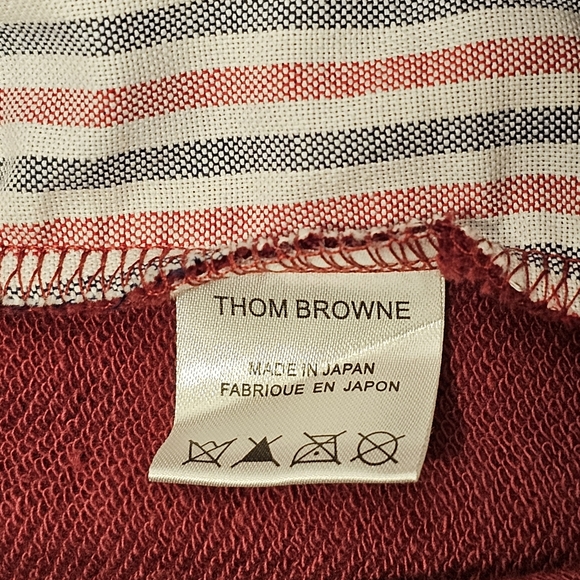 🛑 Thom Browne Men's Burgundy Red w/White 4-Bar Varsity Stripes Sweatshorts - Picture 6 of 6